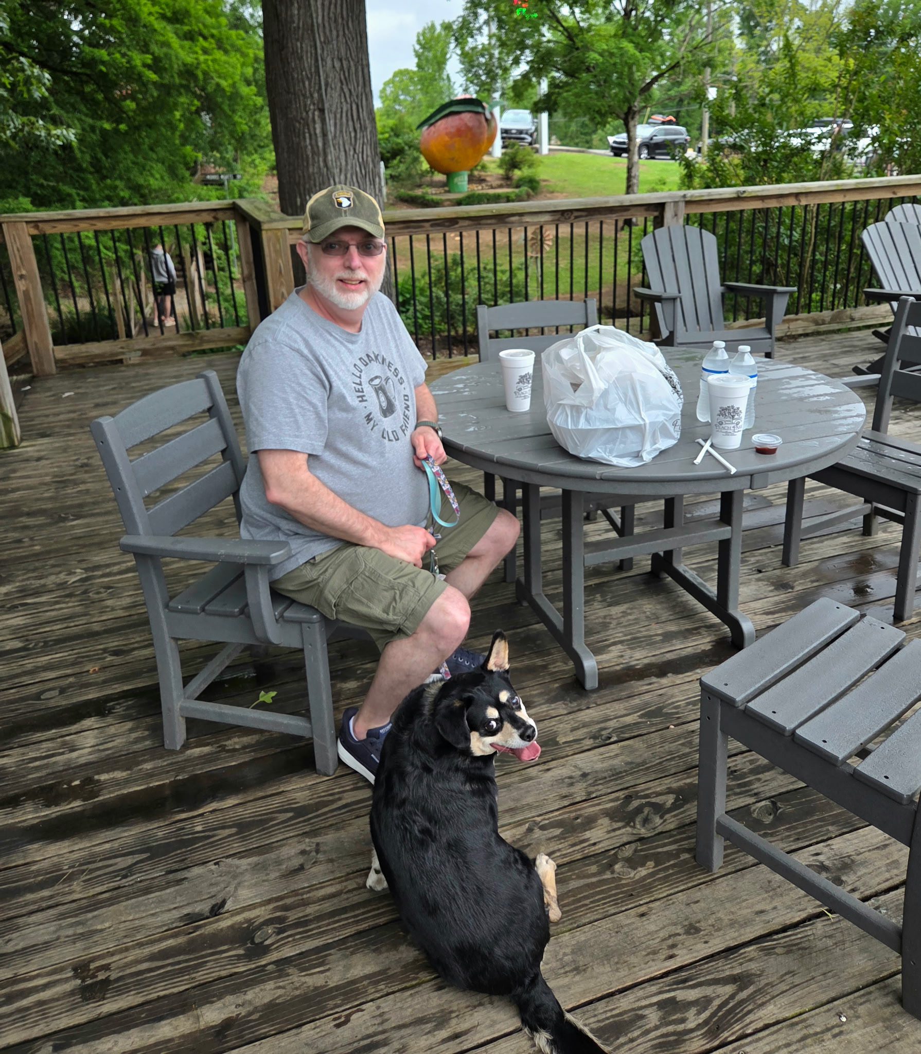 View of the deck and the giant peach