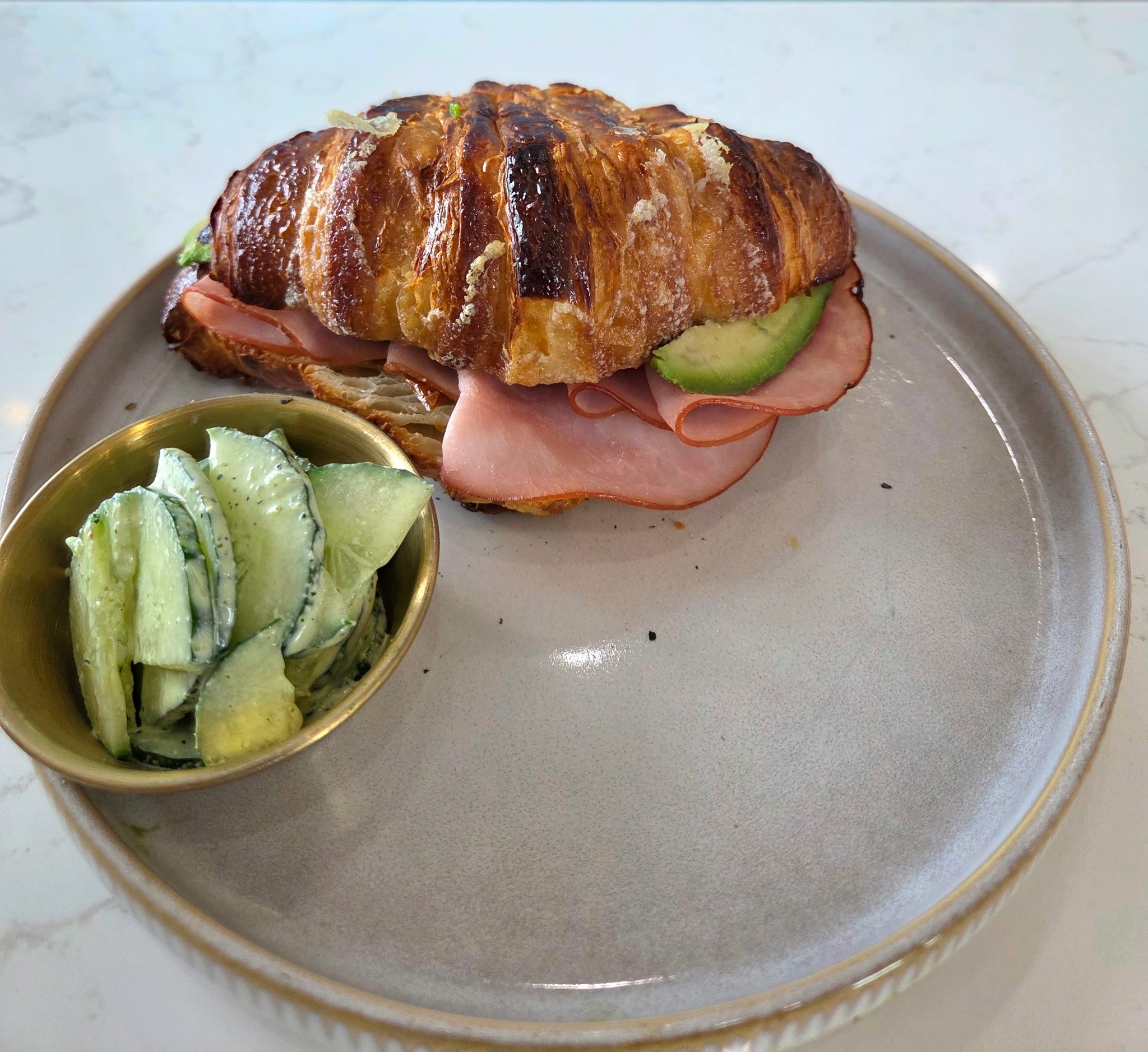 Croissant Sandwich and Cucumber Side