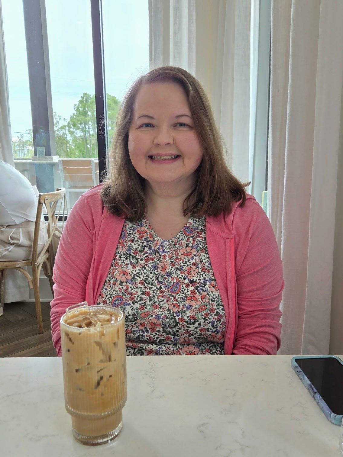Christy with her latte